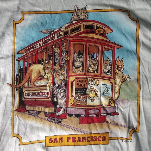 Deadstock Vintage San Francisco Cats Kittens Cable Car T-Shirt - Picture 1 of 7
